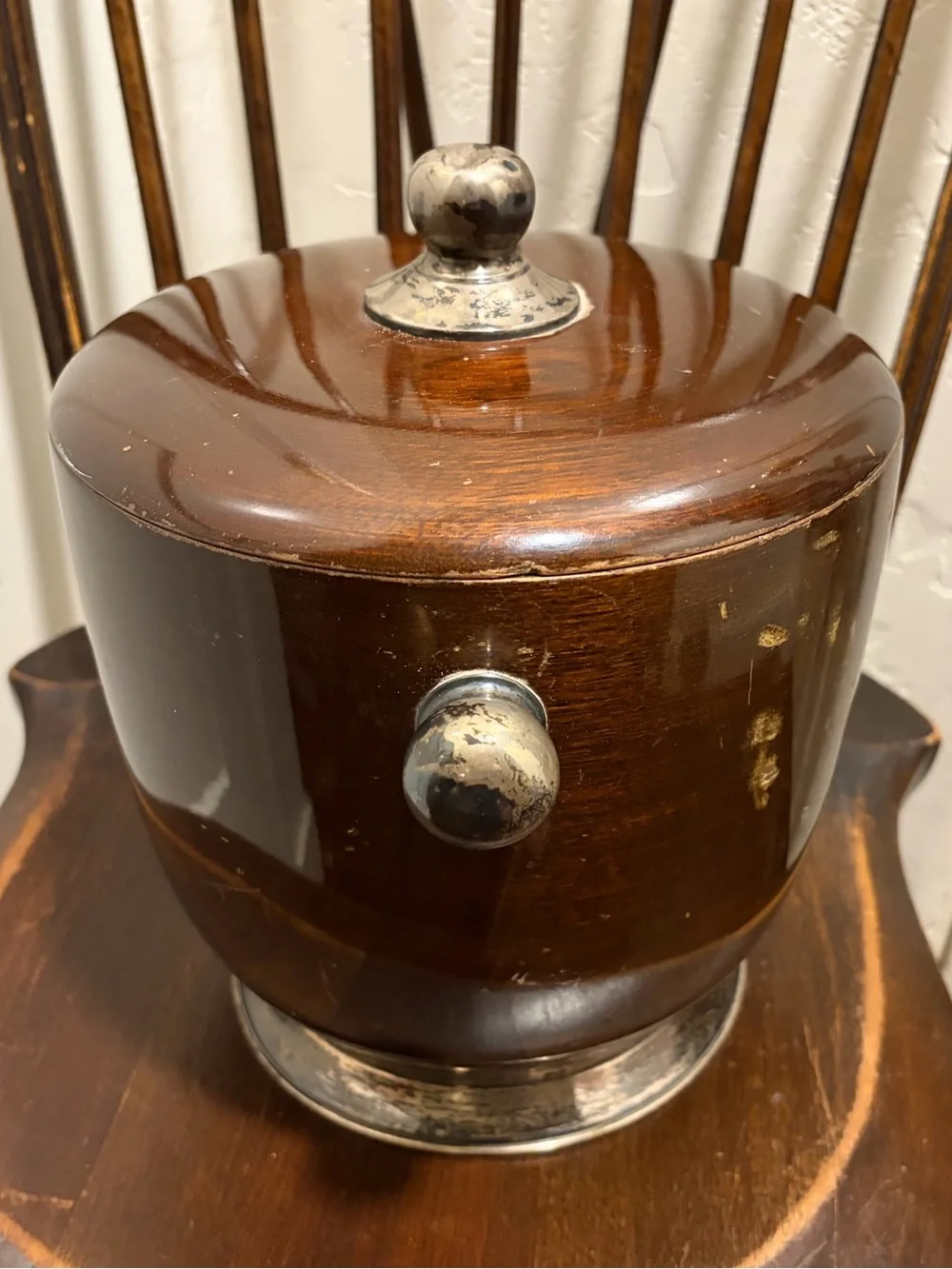 Vintage Sterling Silver Mahogany Ice Bucket With Lid